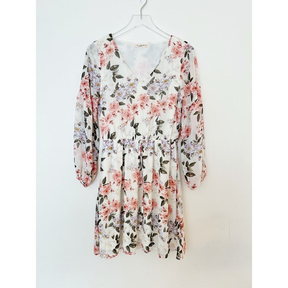 Magnolia Boutique Multi Color Floral Cream Dress Size Small